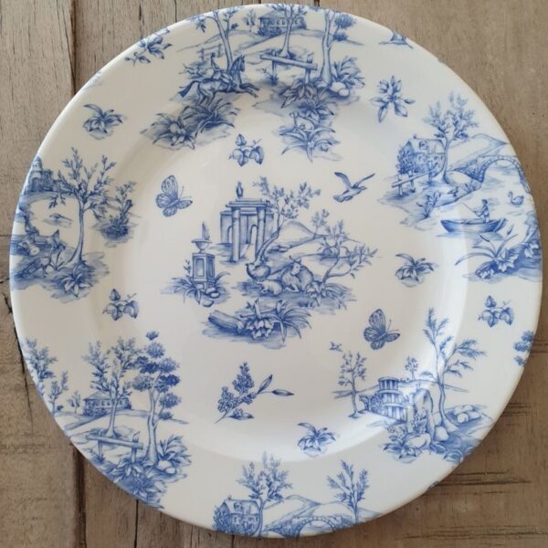 Location assiette plate vintage -VICTORIA (papier peint bleu) D27.6cm