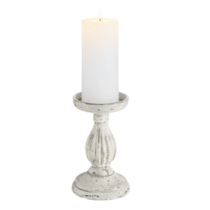 Location bougeoir en bois (blanc patiné) H17cm
