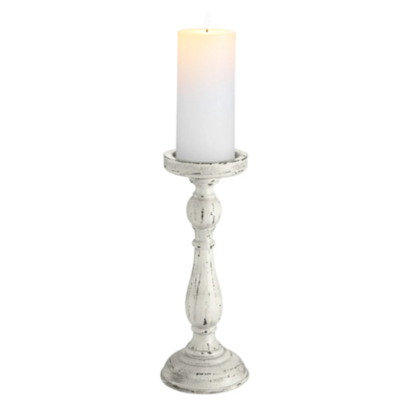 Location bougeoir en bois (blanc patiné) H27cm