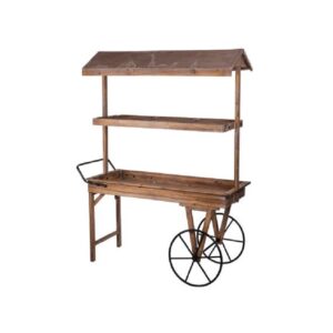 Location chariot champêtre en bois candy bar + roues métal noir