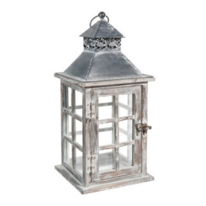Location lanterne en bois vieilli H32cm