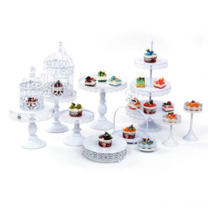 Location lot de 8 supports à gâteaux blanc